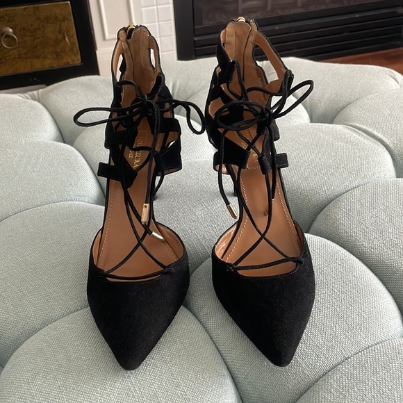 Aquazurra Belgravia 75 Black Suede Pumps - Picture 1 of 16